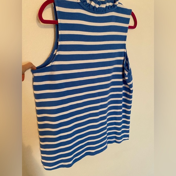 NWT Crown & Ivy Blue and White Ruffle Neck Top - Picture 8 of 8